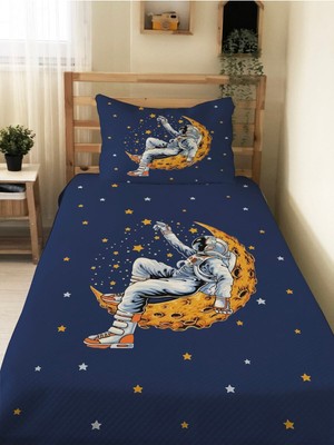 Özgürce Astronot Desenli Bebek ve Çocuk Pike Takımı, 160X220 Cm, Lacivert