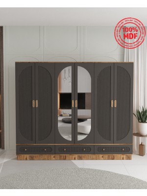 T&B Soho 6 Kapaklı Çekmeceli Bazalı Gardırop - Tamamı Mdf