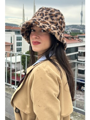 Mollycrush Kadın Leopar Peluş Bucket Şapka | Kışlık Sıcak Tutan Yumuşak Şapka