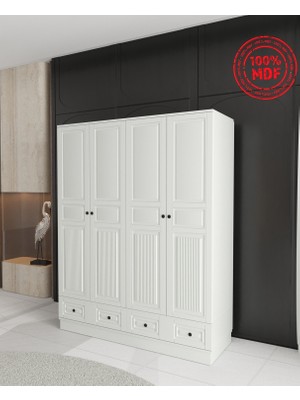 T&B Nil 4 Kapaklı Çekmeceli Bazalı Gardırop - Tamamı Mdf