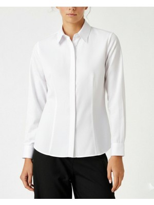 Gizli Düğmeli Pensli Gömlek -Beyaz