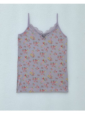 Ip Askılı Dantelli Desenli Atlet -Açık Lila