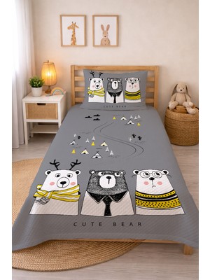 Özgürce Çocuk ve Bebek Için Desenli Tek Kişilik Pike Takımı 160X230 Gri