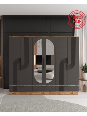T&B Ekin 6 Kapaklı Çekmeceli Bazalı Gardırop - Tamamı Mdf