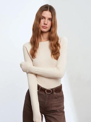 Dilvin 10840 Kayık Yaka Kaşmirli Ultra Hafif Triko Kazak-Taş