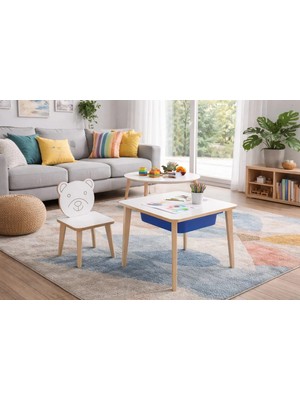 Depolama Hazneli Çocuk Aktivite Masa Sandalye Takımı - Ayıcık Figürlü