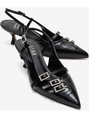 Luvi John Siyah Taşlı Tokalı Kadın Topuklu Ayakkabı