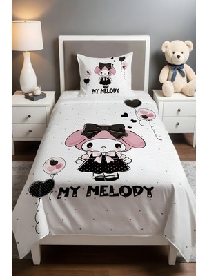 Özgürce Sevimli Kalpler ve My Melody Desenli Tek Kişilik Bebek Çocuk Pike Seti