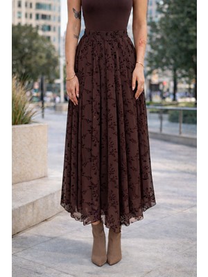 Win Moda Yeni Sezon Tül Etek Tesettür Flok Baskılı Astarlı Likralı Bilek Boy S/xl 2 Renk