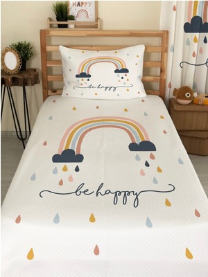 Özgürce Renkli Gökkuşağı Desenli Çocuk Tek Kişilik Pike Takımı 160X230