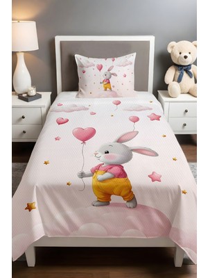 Özgürce Balonlu Tavşan Desenli Pike Seti, Yumuşak ve Renkli Uyku Konforu