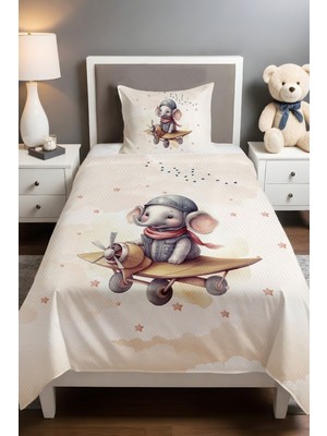 Özgürce Renkli Pilot Fil Desenli Pike Takımı, Yumuşak ve Rahat Uyku Keyfi