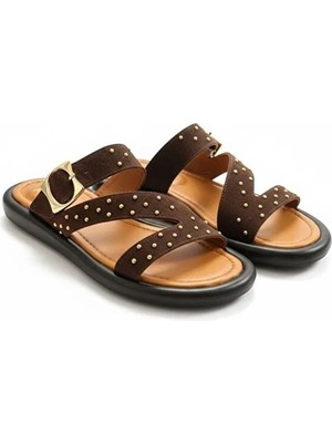 Ne&Ve Shoes Süet Hakiki Deri Pim Detaylı ve Tokalı Kadın Günlük Şık Terlik