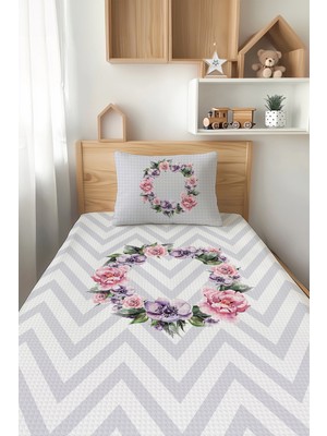 Özgürce Mor Çiçek Desenli Tek Kişilik Çocuk Pike Takımı, Yumuşak ve Şık Tasarım