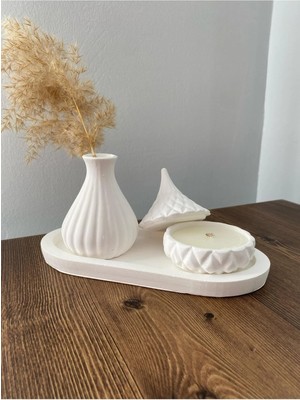 Oblivion Vazo Minimalist Tasarım Düz Standlı  Beyaz Vazo ve Kapaklı Mum Seti”(El Yapımı )