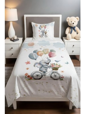 Özgürce Sevimli Fil Desenli Tek Kişilik Bebek Çocuk Pike Takımı