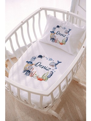 Özgürce Renkli Deniz Canlıları Tasarımlı 70X120 Park Yatak ve Anne Yanı Pike Seti