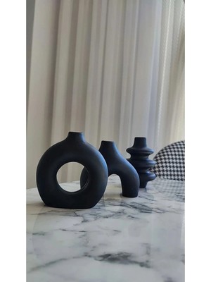 Oblivion Iskandinav Tarzı Dekoratif Vazo Minimalist 3lü Beton Vazo Saksı Seti