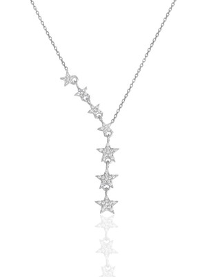 Söğütlü Silver Gümüş Rodyumlu Zirkon Taşlı Kayan Yıldızlar Kolye 925 Ayar Özel Tasarım