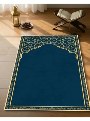 Seccade Yumuşak Yüzey Kaymaz Taban Modern Şık Lacivert-Altın Tasarım |scd