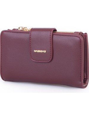 Nas Bag Kadın Kartlık ve Bozuk Para Cepli Yatay Cüzdan Bordo Dona