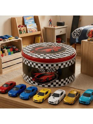 Sarkap Home Dekoratif Yuvarlak Metal Araba Saklama Kutusu