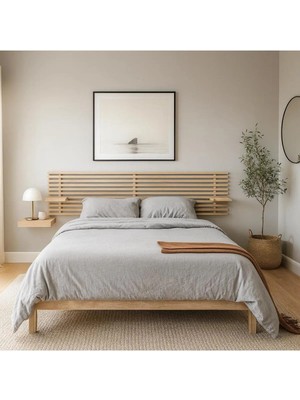 Pinoxi 150CM Masif Ahşap Yatak Başlığı 150CM x 60CM Naturel 2 Adet Raf