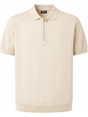 Plus Scorpion Erkek Polo Yaka Fermuarlı Triko Tişört Dokulu Slim Fit