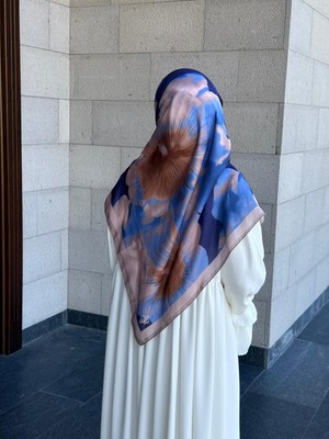 Qalortex Scarf Pamuklu Flora Desen Eşarp-Indigo