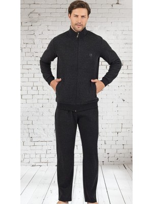 Erse %100 Pamuk Selanik Örme Uzun Kol Mont Eşofman-Pijama Takımı Kışlık Antrasit