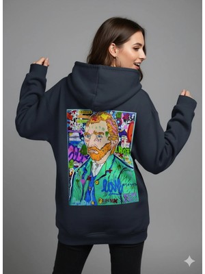 Lenithra Pop Art Van Gogh Sırt Baskılı Unisex Oversize Hoodie