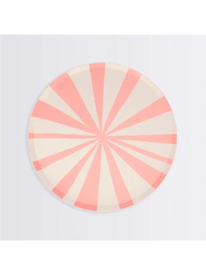 Meri Meri - Pink Stripe Plates - Pembe Çizgili Tabaklar - S - 8'li