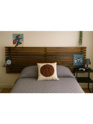 Pinoxi 250CM Masif Ahşap Yatak Başlığı Ceviz Renk + 2 Adet Raf Masif Ceviz Renk