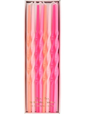 Meri Meri - Pink Twisted Long Candles - Pembe Kıvrımlı Uzun Mumlar - 16LI