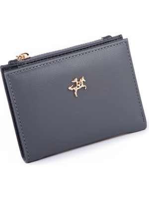 Nas Bag Kadın Ince Küçük Boy Kartlık Kağıt ve Bozuk Para Fonksiyonlu Gri Dona