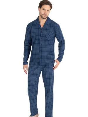 Erse Önden Düğmeli Uzun Kol Termal Pijama Takımı Kareli