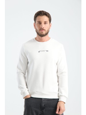 Ekru Erkek Üç Iplik Sweatshirt Regular Fit Pamuklu Bisiklet Yaka Günlük Spor Basic 2xl