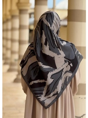 Qalortex Scarf Pamuklu Soft Âmine Desen Eşarp-Siyah/gri