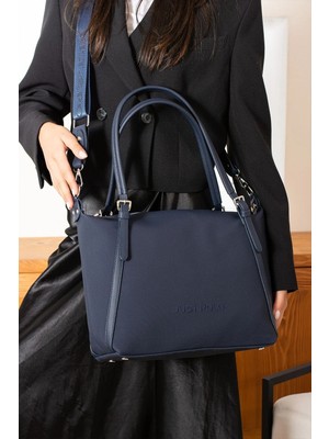 Orijinal Just Polo 3 Bölmeli Geniş Askılı Kadın Omuz Çantası Büyük Boy 43*30 cm 6037 Lacivert