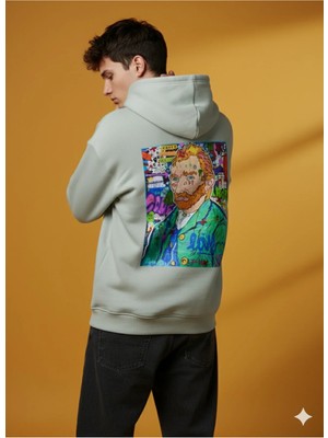 Lenithra Pop Art Van Gogh Sırt Baskılı Unisex Oversize Hoodie