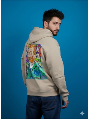 Lenithra Pop Art Van Gogh Sırt Baskılı Unisex Oversize Hoodie
