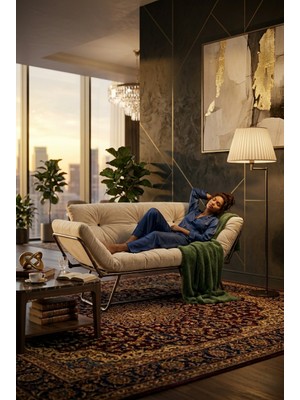 AVYNA Luxury Yataklı Katlanır Ikili Kanepe – Mekanizmalı Premium Çekyat Koltuk - Tay Tüyü Kumaş - Krem