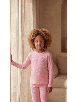 Katia & Bony Kız Çocuk Çiçek Desenli Pijama Takımı Koyu Pembe