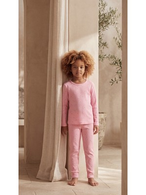 Katia & Bony Kız Çocuk Çiçek Desenli Pijama Takımı Koyu Pembe