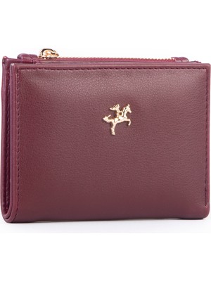 Nas Bag Kadın Ince Küçük Boy Kartlık Kağıt ve Bozuk Para Fonksiyonlu Bordo Dona