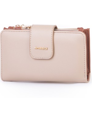 Nas Bag Kadın Kartlık ve Bozuk Para Cepli Yatay Cüzdan Kum Taba Dona