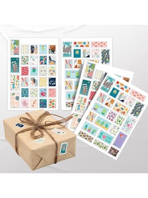 Leaf Shop Paketleme Çıkartmaları - Hediyeler Için Pul Görünümlü Sticker - 55 Adet Farklı Boyutlarda - Renkli Etiketler - Pul Görünümlü Doğa Serisi Çıkartmalar