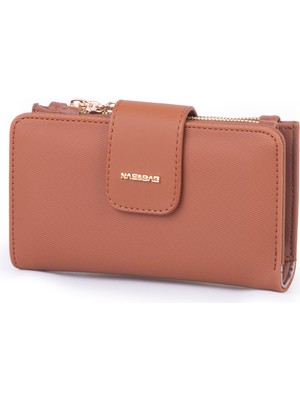 Nas Bag Kadın Kartlık ve Bozuk Para Cepli Yatay Cüzdan Taba Karaca