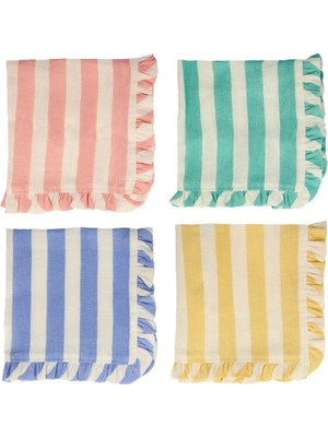 Meri Meri - Stripe Ruffle Napkins - Şerit Fırfırlı Kumaş Peçeteler - 4'lü