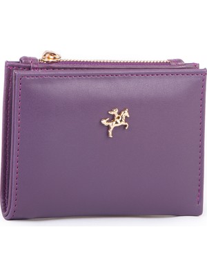 Nas Bag Kadın Ince Küçük Boy Kartlık Kağıt ve Bozuk Para Fonksiyonlu Mor Dona